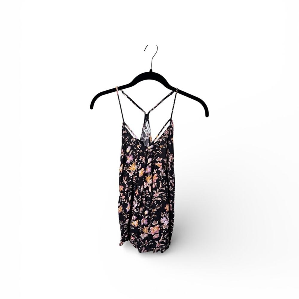 American Eagle Black Yellow Floral Racerback Tank Top XS